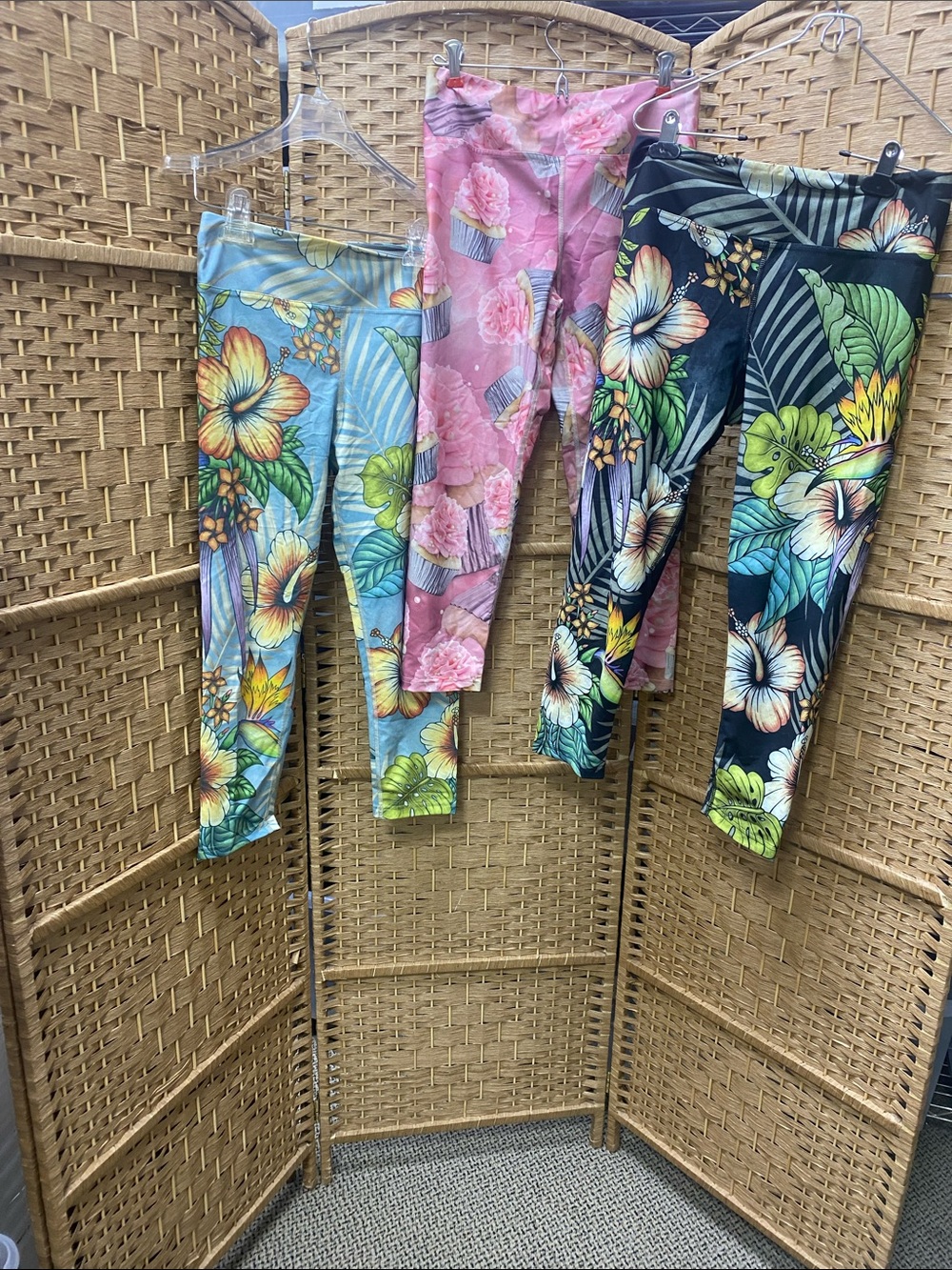 WerkshopWomen’s Floral Print Leggings - Pink Tropical Cupcake Design